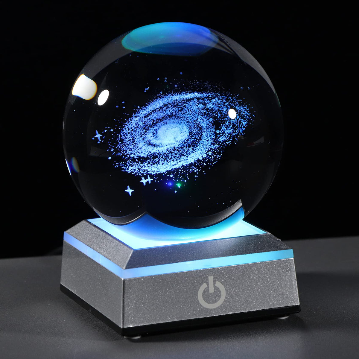 3d Galaxy Model Crystal Ball Led Lamp Base - Space Decor World Globe Planets Sphere Night Light 80mm 3.15 Inch - Solar System Decor Best Birthday Astronomy Gifts For Men Physics Science Teacher