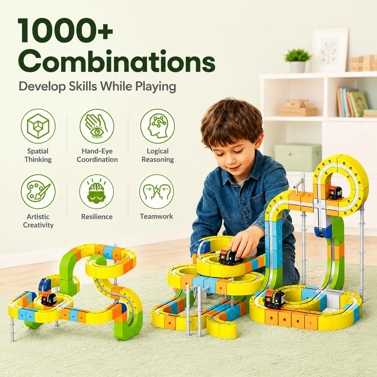 Upgrade Magnetic Train Set for Kids with 2 Rechargeable Trains, 105PCS Gravity-Defying Race Track, Safer Magnetic STEM Building Toy with Vertical Climb & Upside-Down Tracks for Boys Girls Ages 3-12