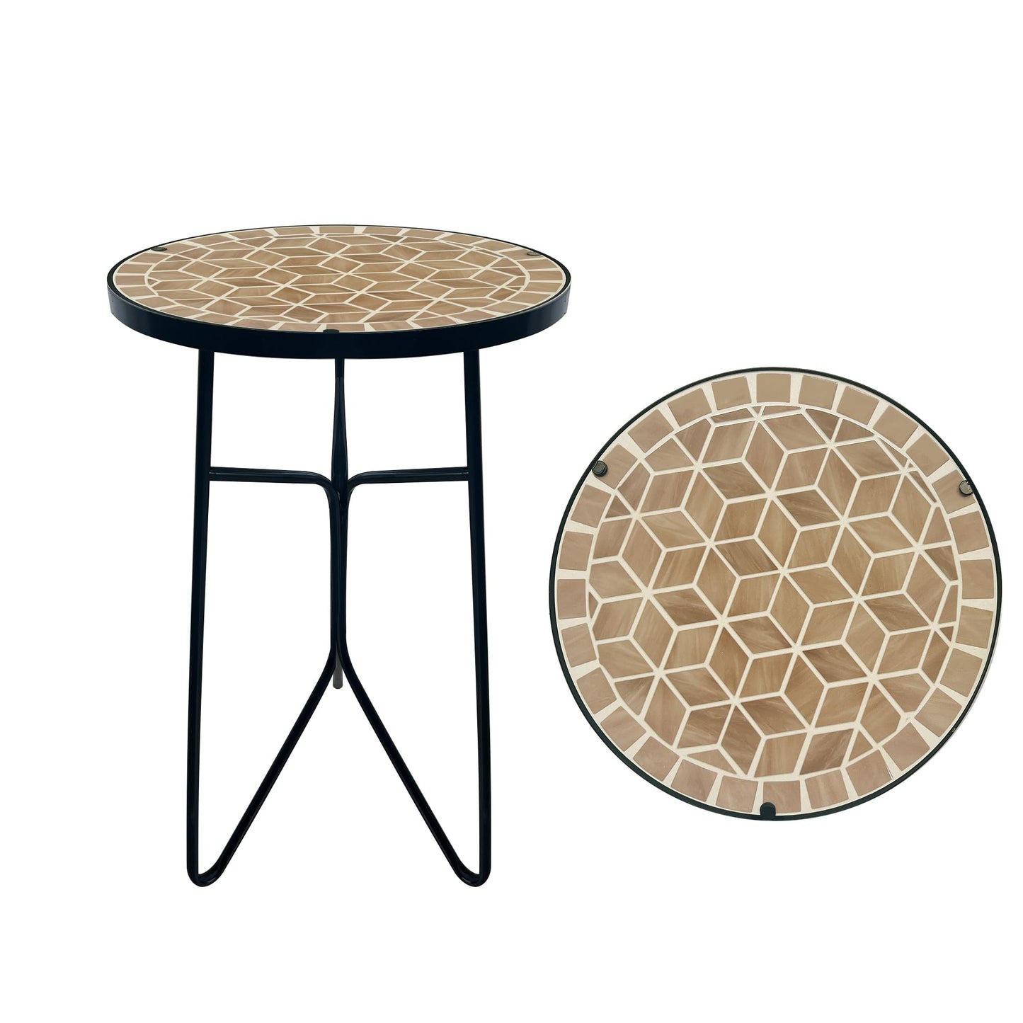 QZXYGY Mosaic Khaki Round Sode Tea Table,Valentine's Day Unique Furniture, Small End Outdoor Side Accent Bedside Dining Room Table, Indoor Balcony Outdoor Furniture, Balcony Valentine's Day Decor