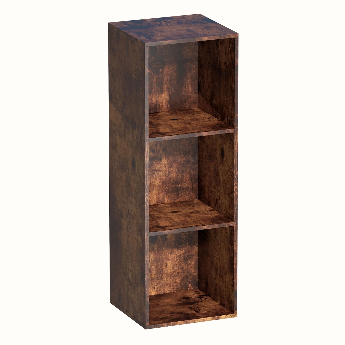 NewBeth Cube Storage Organizer, 3 Cube Retro Bookshelf, Freestanding 3 Tier Open Shelf, Rustic Brown Retro Shelves for Home Office, Bedroom, Living Room, Study