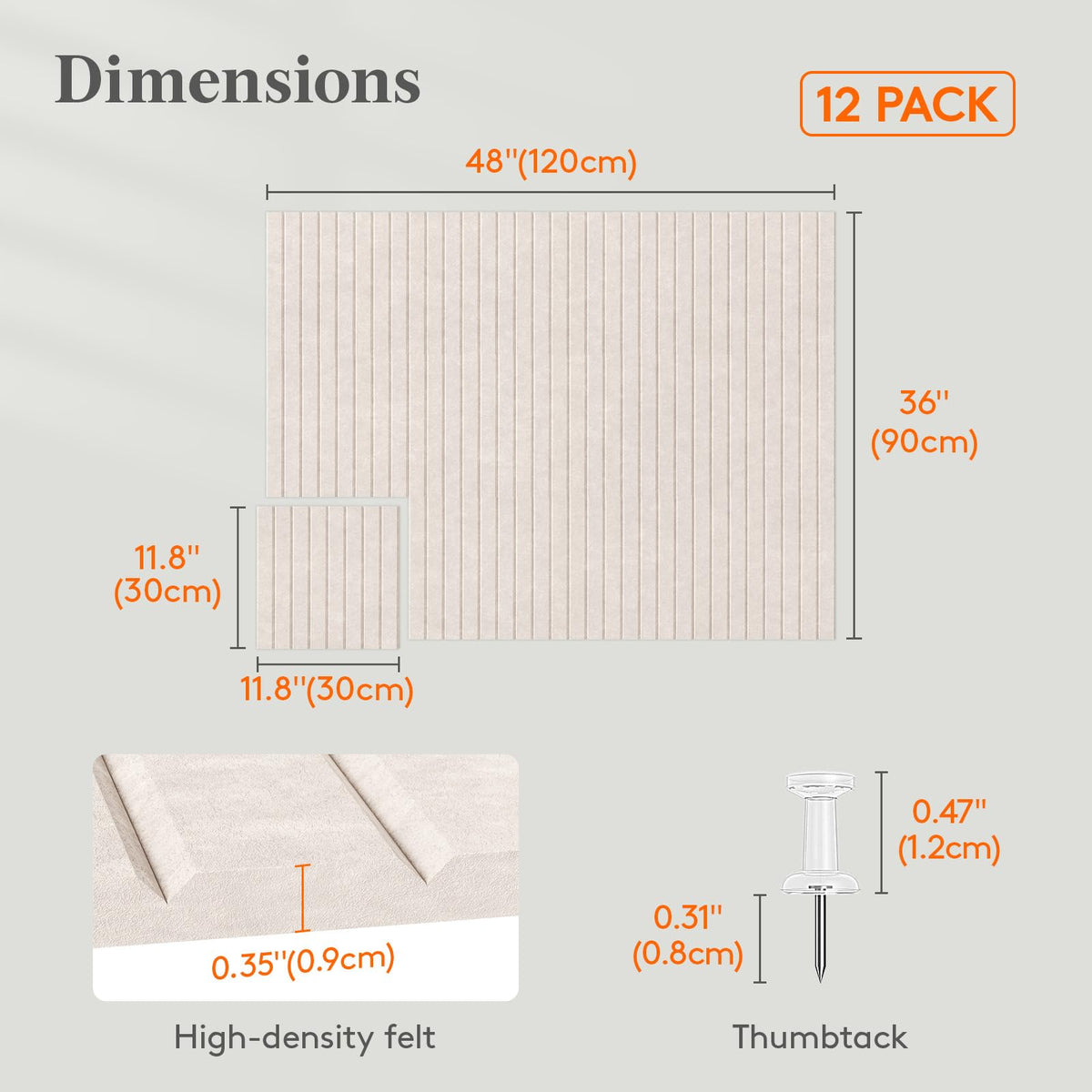 Lifewit Felt Slatted Bulletin Board, 12 Pack Self-Adhesive Panel, 48"x 36" Total Size, Cork Board Alternative, Pin Message Board with 30 Pushpins for Room and Office Decor, Home, Dorm, Oatmeal