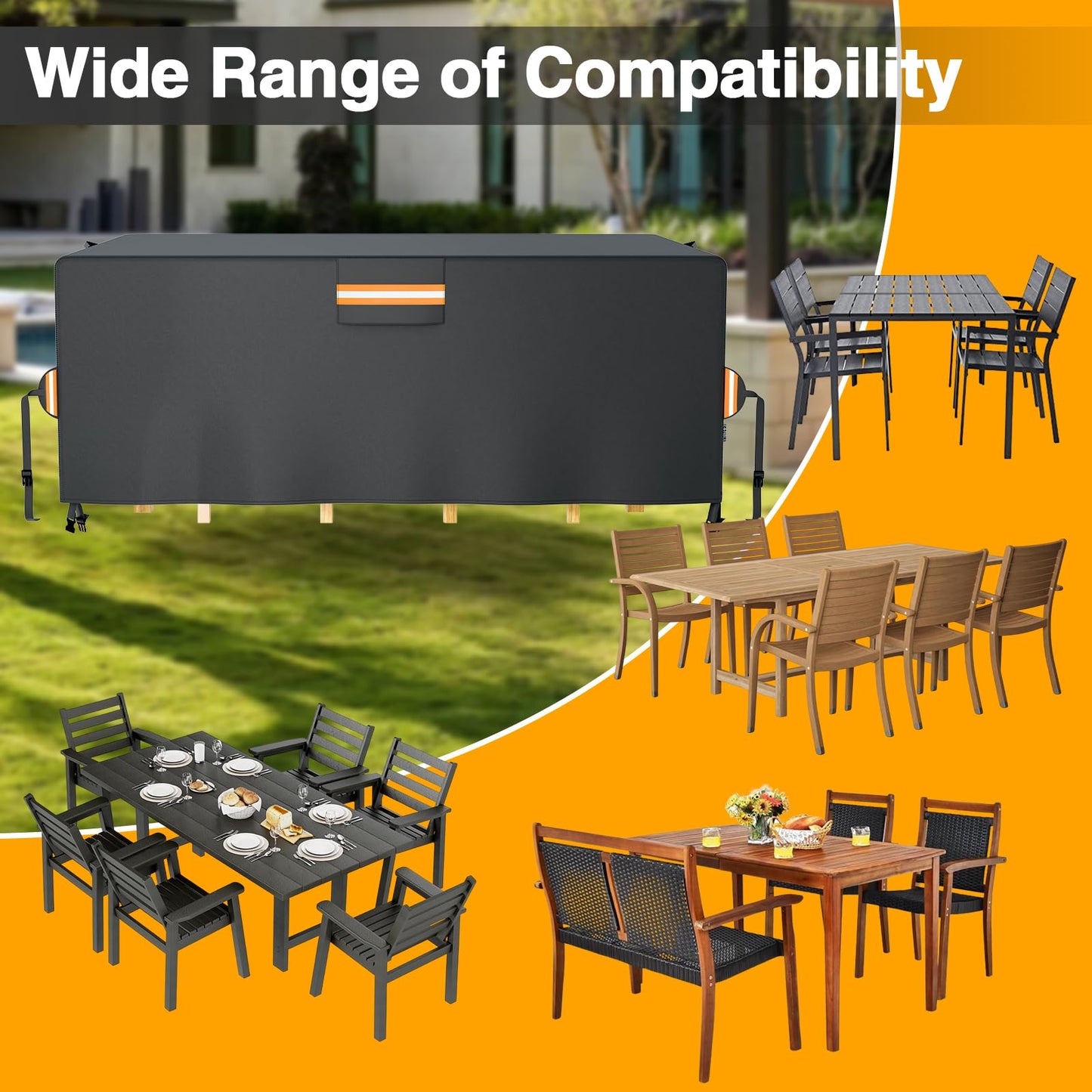 EVRBUL Rectangle Patio Table Cover, Waterproof Patio Furniture Covers, Heavy Duty 420D Patio Dining Set Cover 74"L x 47"W x 28"H, Outdoor 4-6 Chair Patio Table Cover with Air Vent Windproof Buckles