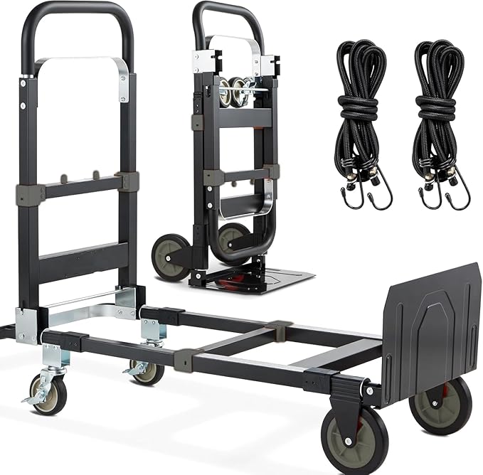 3-in-1 Folding Hand Trucks, 600Lbs Convertible Hand Truck Dolly, Heavy Duty