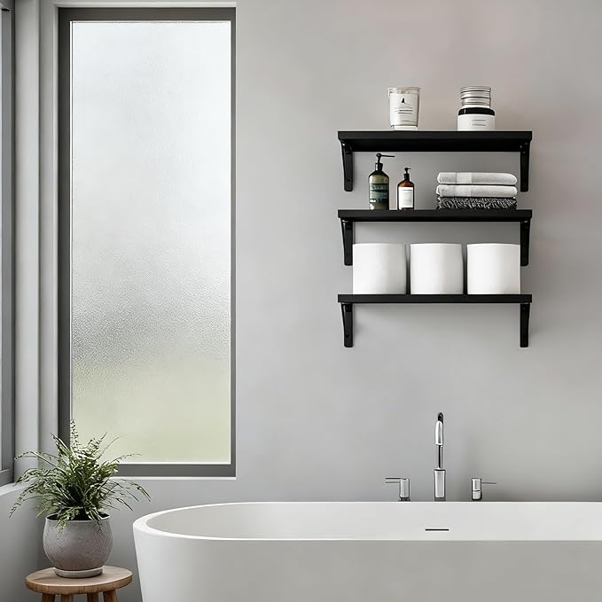 Fixwal Black Shelves for Wall, Wood Wall Mounted Floating Shelves for Bedroom