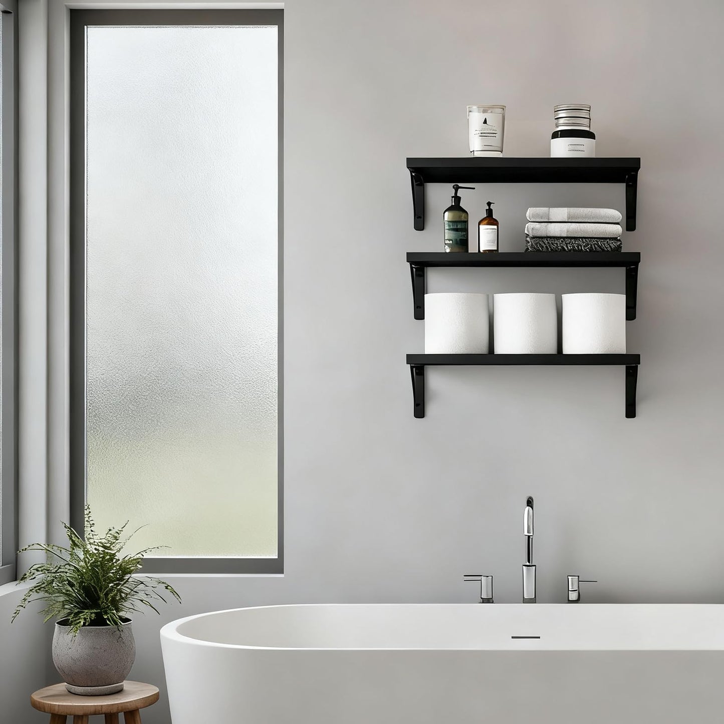 Fixwal Black Shelves for Wall, Wood Wall Mounted Floating Shelves for Bedroom, Bathroom, Living Room, Kitchen Storage and Decor(Black, Set of 3, 16.5 Inch)