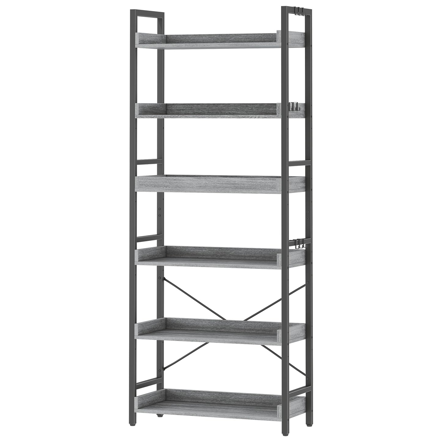 HCHQHS 6 Tier Bookshelf, Adjustable Industrial Bookcase, Vertical Tall Book Shelf, Wood and Black Metal Open Bookshelves for Home Office, Living Room, Bedroom