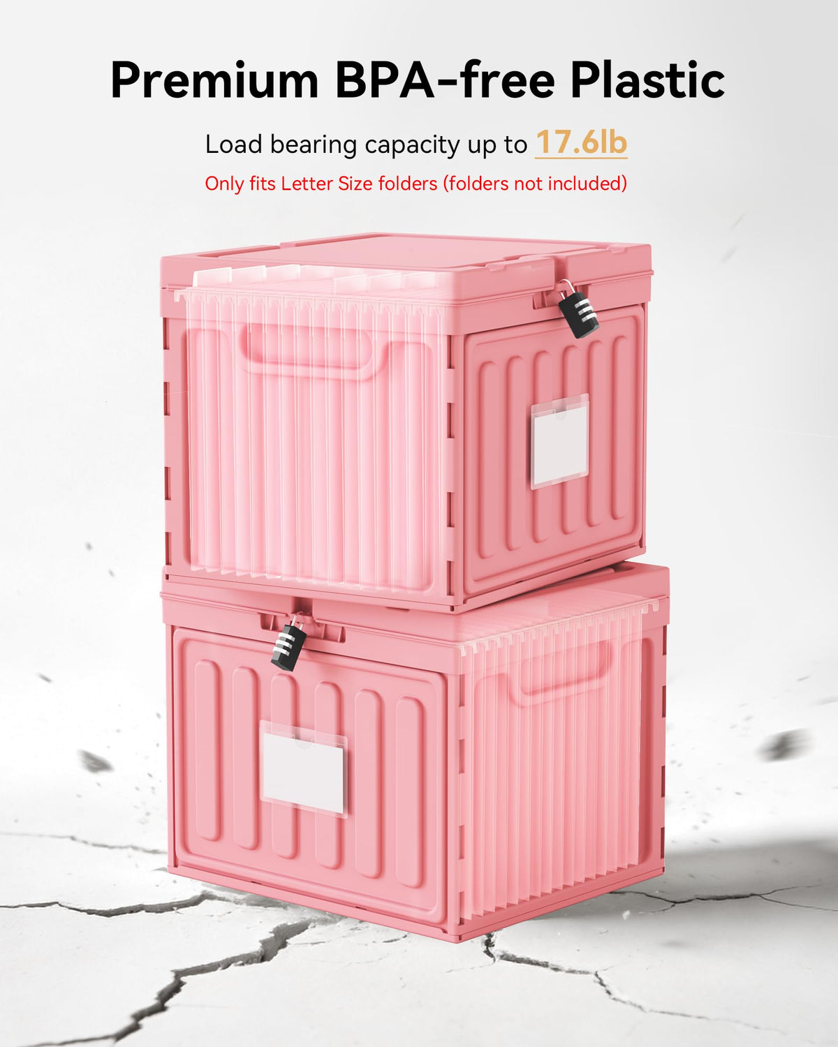 Oterri Plastic File Box with Lid for Letter Size Hanging File Folders, Hanging File Folder Box for Home, Office, School, File Cabinet, Assembly File Organizer, Pink，Large-2 Pack Without Folders