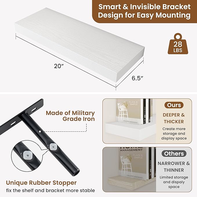 fuqing Floating Shelves for Wall, Wall Mounted Wood Floating Shelf