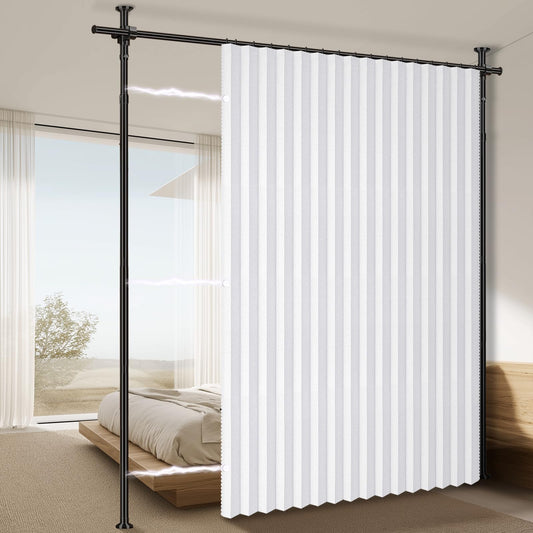 100% Blackout Room Divider Curtains Sets White W100 x L84 in 1 Panel No Drill Curtain Rods(H) 43-120×(W) 35-100 in for Studio Apartment Dorm Office