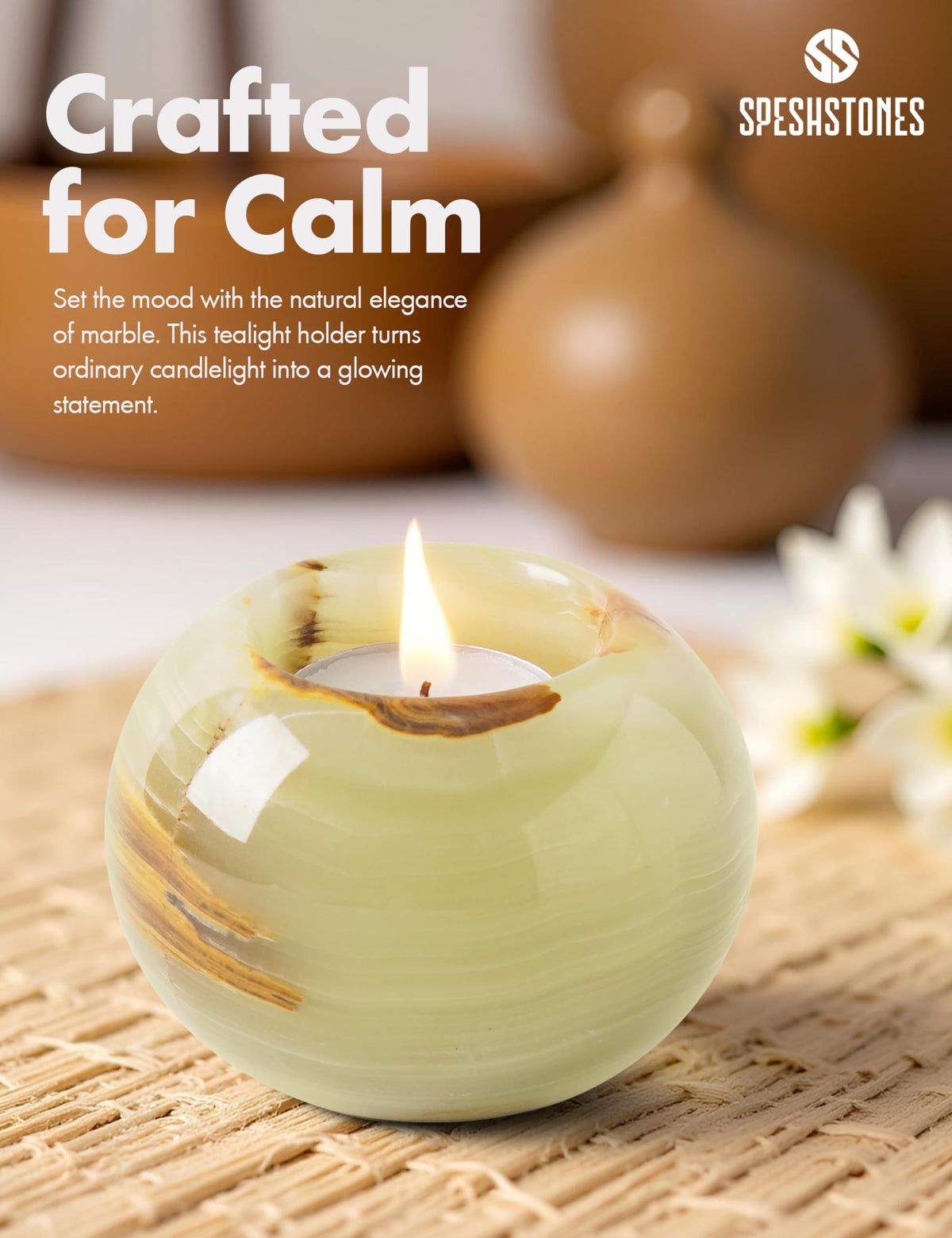 SPESHSTONES Marble Tealight Candle Holder 3.5 Inch Green Onyx Stone Votive Candle Holders for Tables Centerpieces Decor - Decorative Candles Holders for Wedding Gifts
