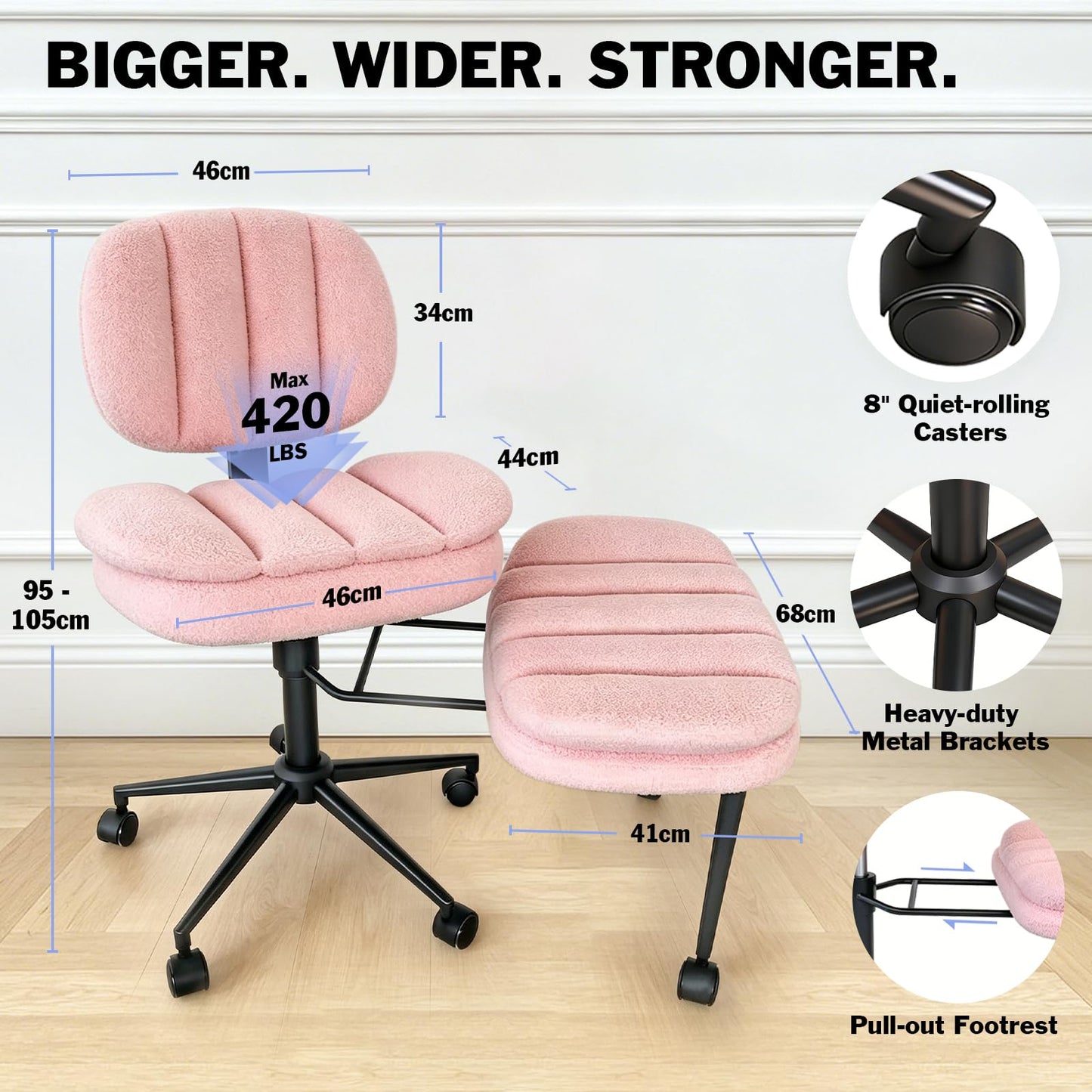 Ergonomic Cross Legged Office Chair with Footrest, 360° Swivel Height Adjustable Faux Shearling Criss Cross Chair, Wide Seat & Back Support for Home Office, ADHD, Pink