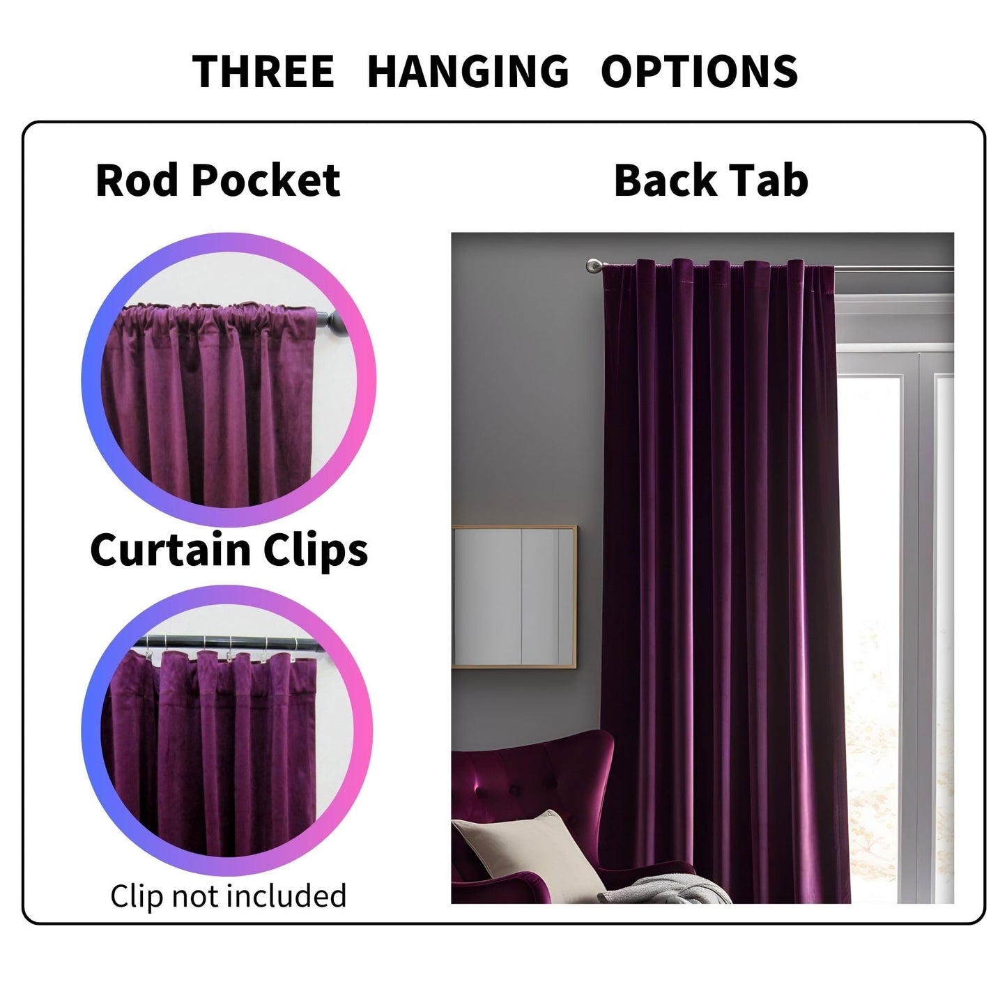 Aljctns Grape Purple Velvet Curtains 90 inches Long Luxury Blackout Curtains for Bedroom Living Room,Thermal Insulated Super Soft Window Drapes Rod Pocket & Back Tab, 52" W x 90" L, 2 Panels Set
