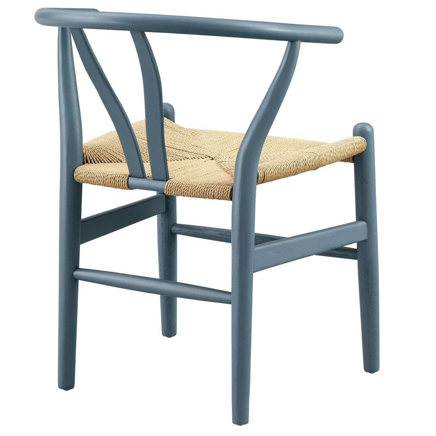 Modway Amish Wood Rope Dining Room Chair in Harbor Blue - 29 Inch Tall Solid Elm Wood Accent Armchair - Mid Century Modern Open Back Kitchen Chair with Woven Seat