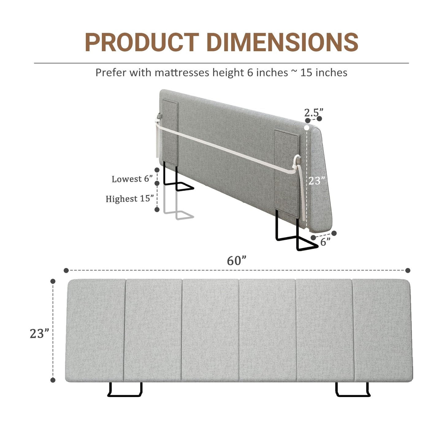 Liiwepo Queen Size Headboard Only-No Assembly, Upholstered Headboard Queen Size Linen Fabric Modern Style Headboards Extra-Thick, Light Gray