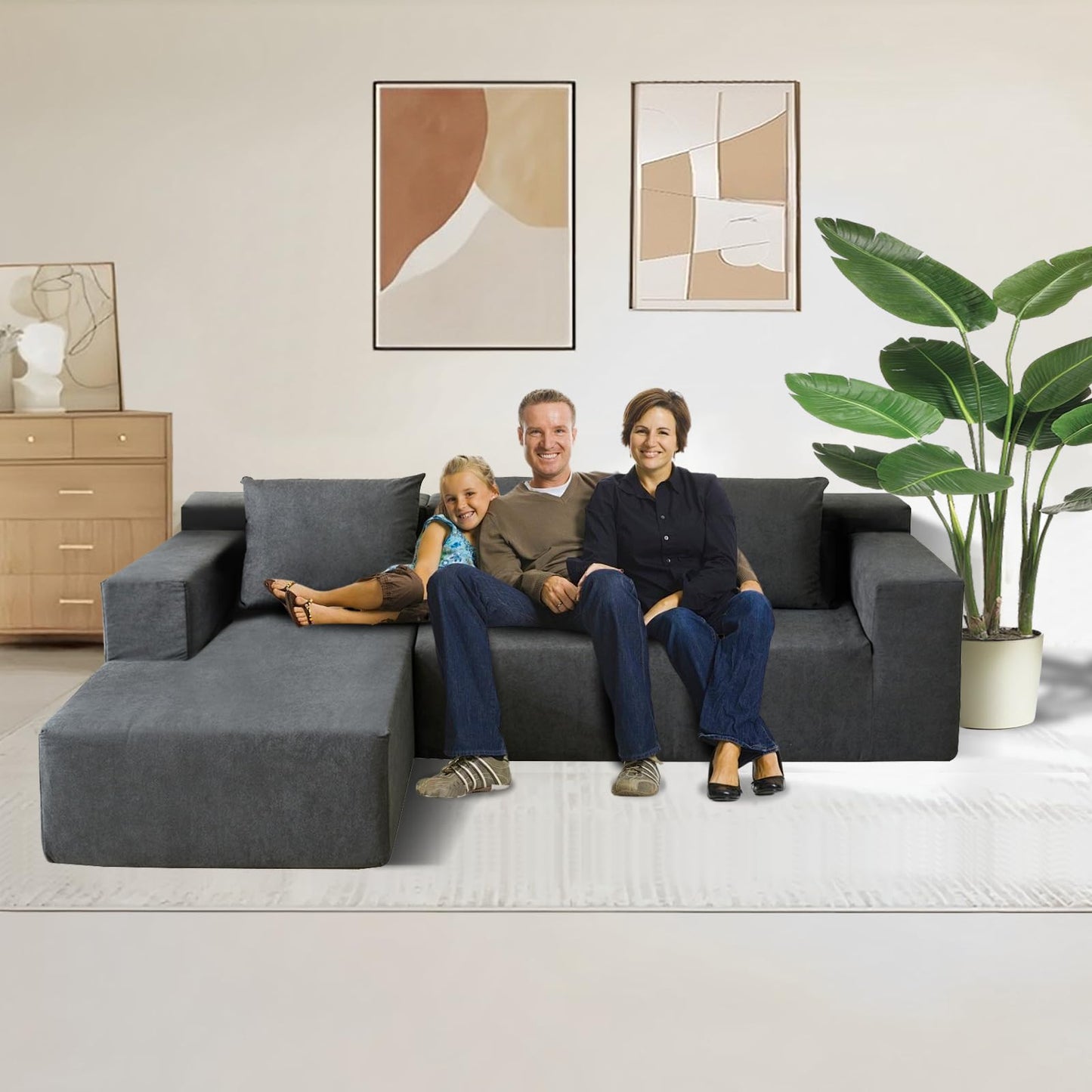 Nigoone 103" Cloud Sectional Couches for Living Room, Boneless Couch with Chaise, Modern Minimalist Modular Couch, Free Combination Deep Seat Corner, No Assembly Required, Dark Grey