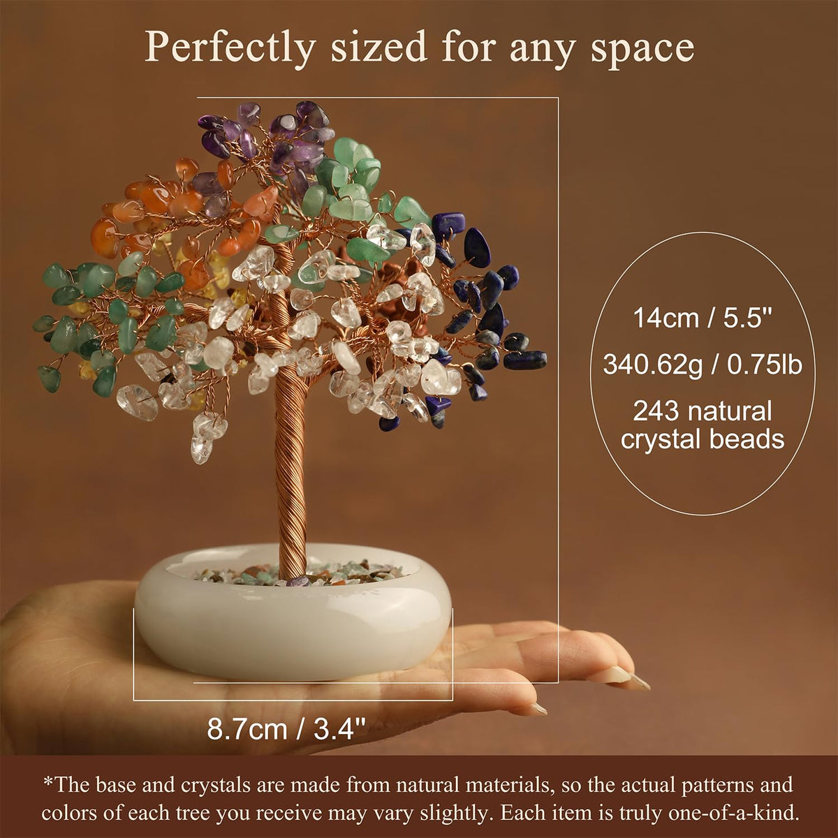 MAGIC AND MIRACLES Seven Chakra Crystal Trees, Bonsai Money Tree, Healing Stones, Crystal Tree of Life, Desk Decor, Home Decor, Unique Birthday Gifts for Women Mom