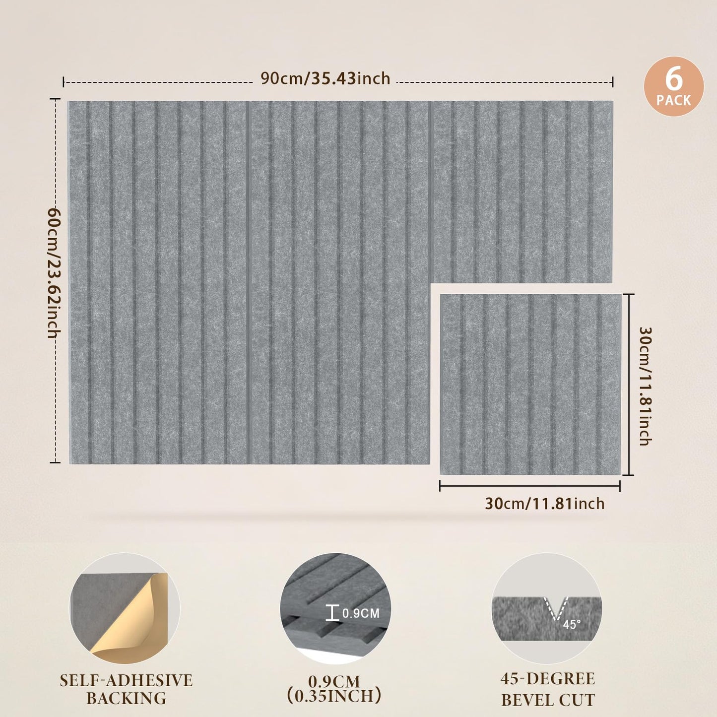 JBER Large Felt Bulletin Board 36" x 24" - 6 Pack Felt Wall Tiles, Cork Board Alternative to Use in Office & Home Decor, Classroom Decor, Vision Board to Display Your Photos(Light Gray)
