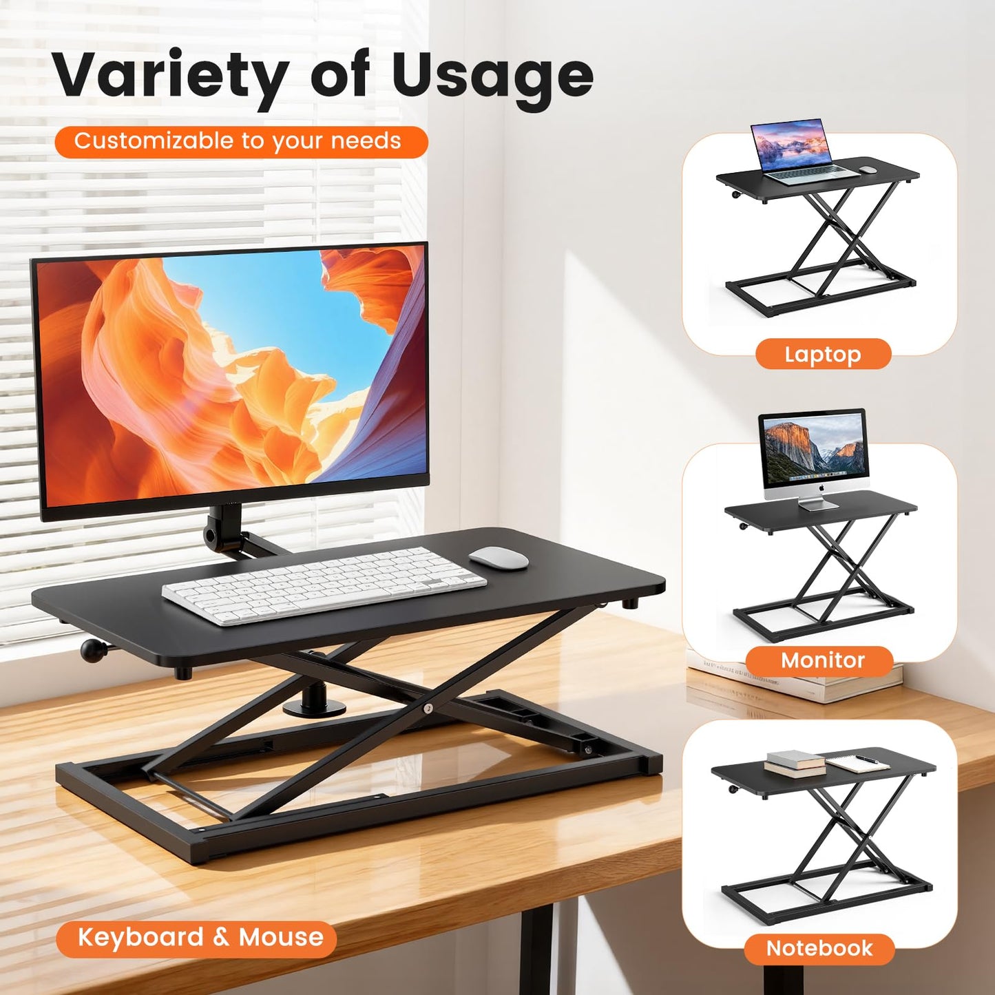 Standing Desk Converter Adjustable Height, 23.6" x 13.4" Keyboard Riser for Stand Up Desk Riser, Ergonomic Computer Keyboard Stand for Desktop, Sit Stand Workstations for Home Office Study Room