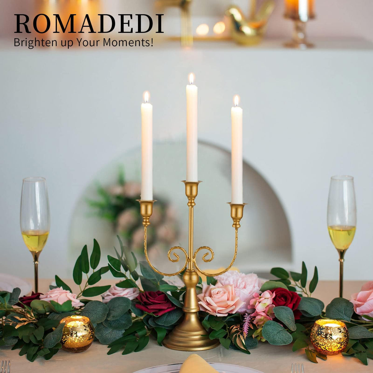 Romadedi Candelabra Black Candle Holders: 3 Arm Halloween Candlestick Holder 11.8" Gothic Home Decor for Party Table Centrepiece Mantel Christmas