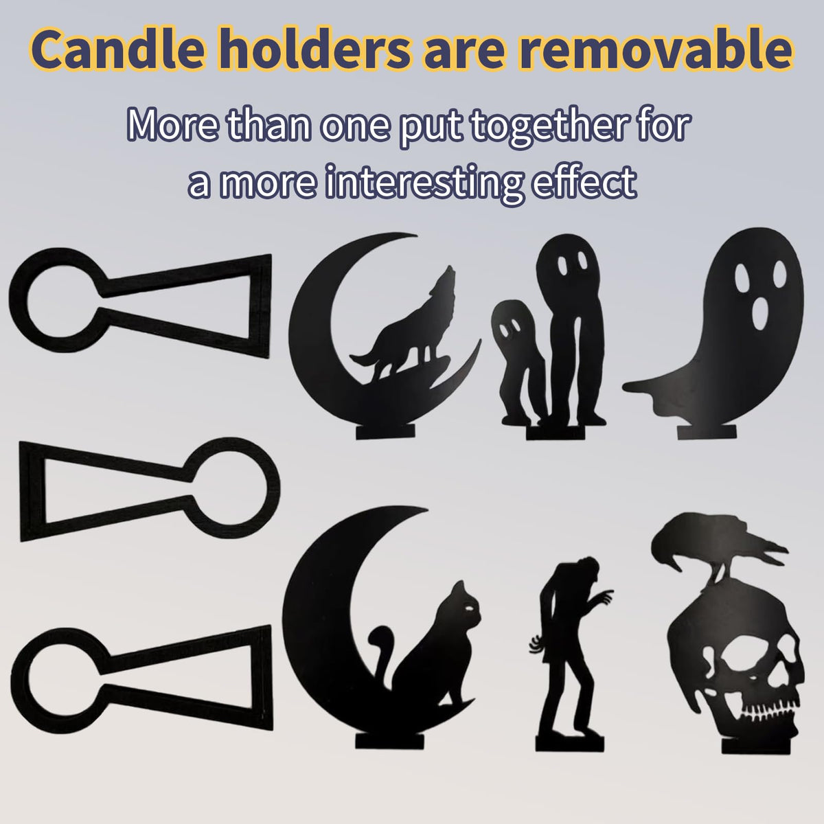 Halloween Candle Holder Spooky Ghost Tealight Shadow Caster Decorations Skeletons Black Metal Desk Candlestick Holder Ornament for Home Party,Scary Candle Stands Table Decor (Shadow Man)