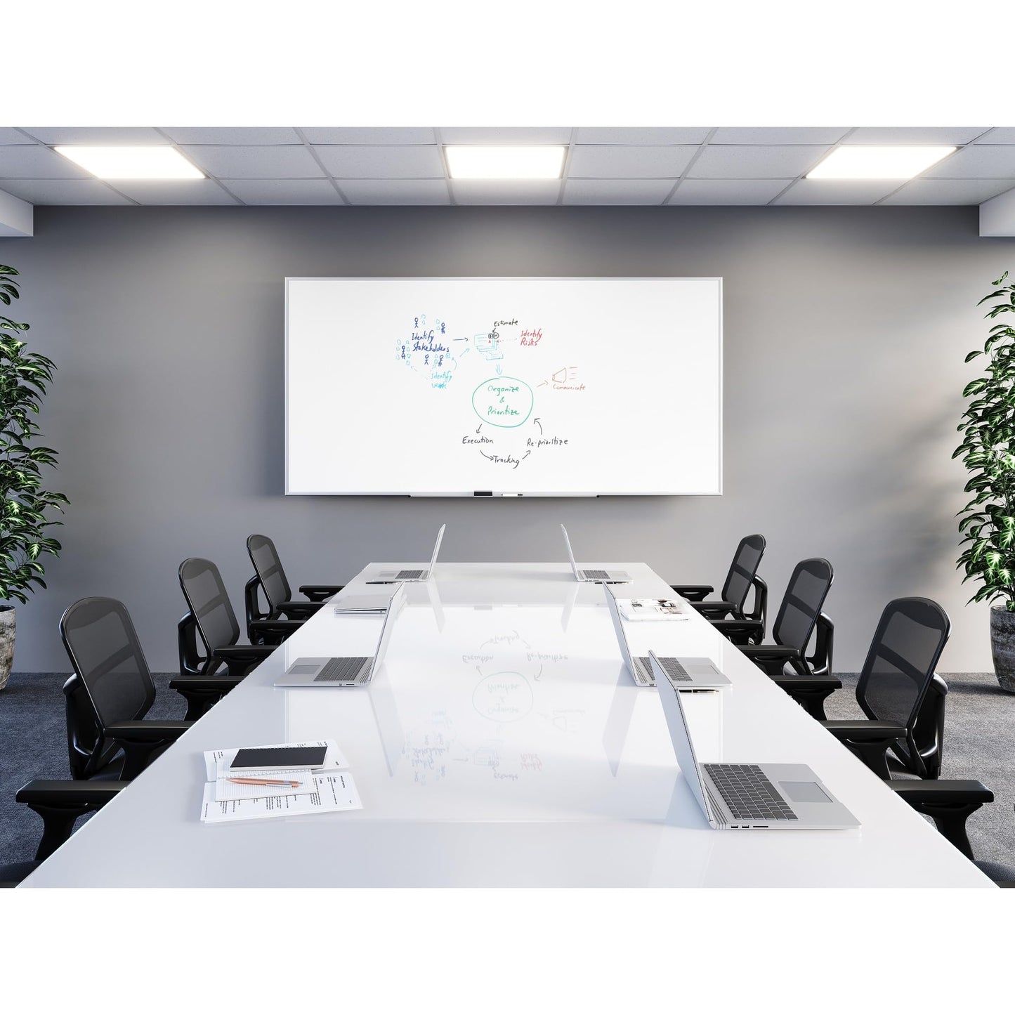 WorkPro™ Porcelain Magnetic Dry-Erase Whiteboard, 48" x 96", Aluminum Frame with Titanium Finish