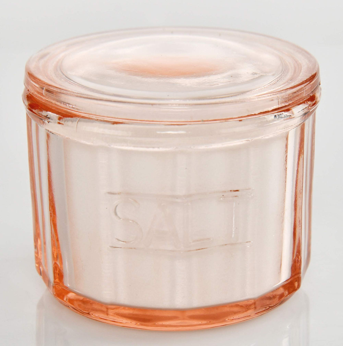 HOME-X Depression Style Pink Glass Salt Cellar with Lid, Retro Kitchen Decor, Wedding Gift - 3 1/2" H x 4" D