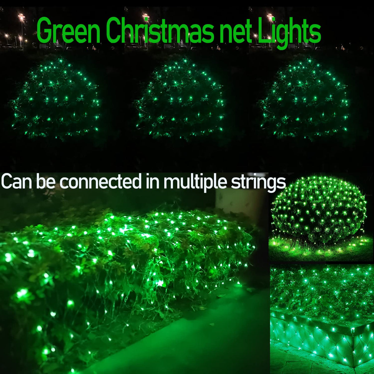 HISHINY Christmas Net Lights Outdoor, 5ftx5ft 100LED Green Wire, Connectable Bush Mesh Net Lights String for Christmas,St. Patrick's Day Party,Shrub,Yard,Tree (Green)