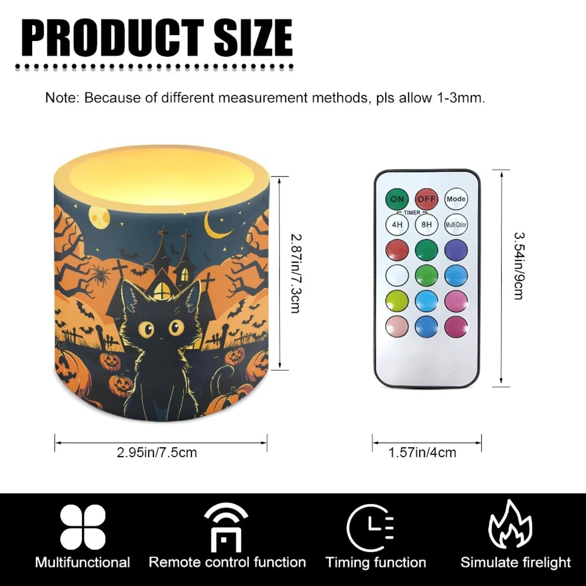 Merkmak Pack of 4 Flameless Candles Halloween Battery Operated Candles with Remote and Timer Flickering LED Elictric Pillar Tealights for Indoor Outdoor Party Decorations, Pumpkin Black Cat