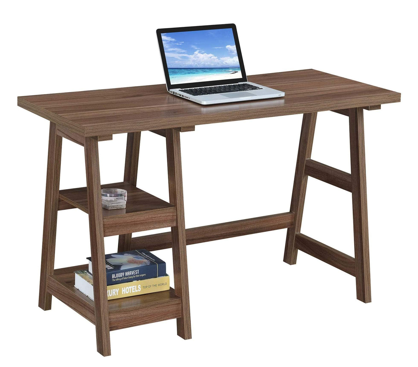 Convenience Concepts Designs2Go Trestle Desk 47" - Modern Desk or Vanity with Shelves, for Office, Dorm, Living Room, Cappuccino