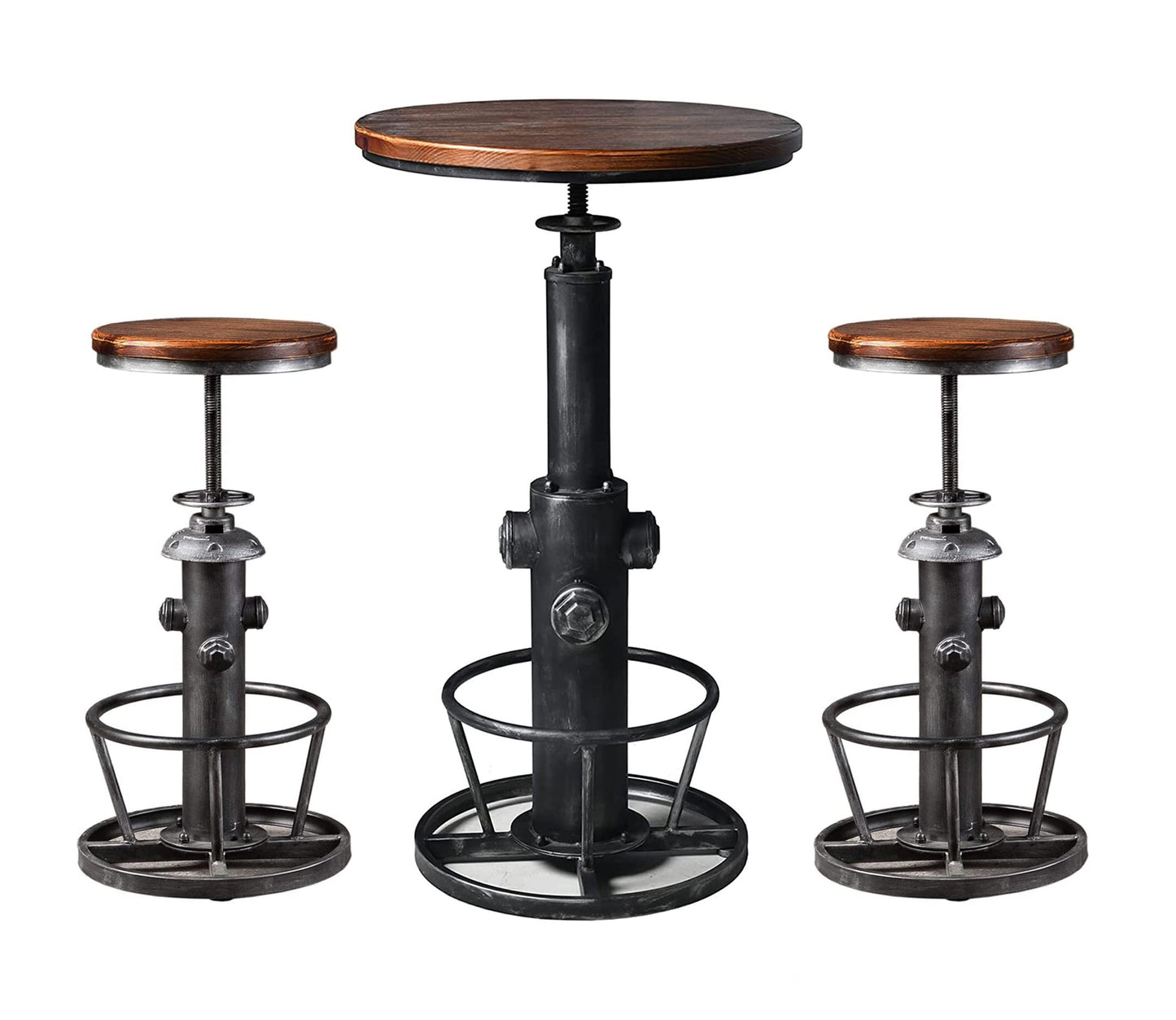LOKKHAN American Antique Steampunk Deco Vintage Industrial Bar Stool Retro Stylish Fire Hydrant Design Adjustable Swivel Cafe Coffee Pub Kitchen Counter Stools Round Bottom (Silver Grey, Wooden Top)