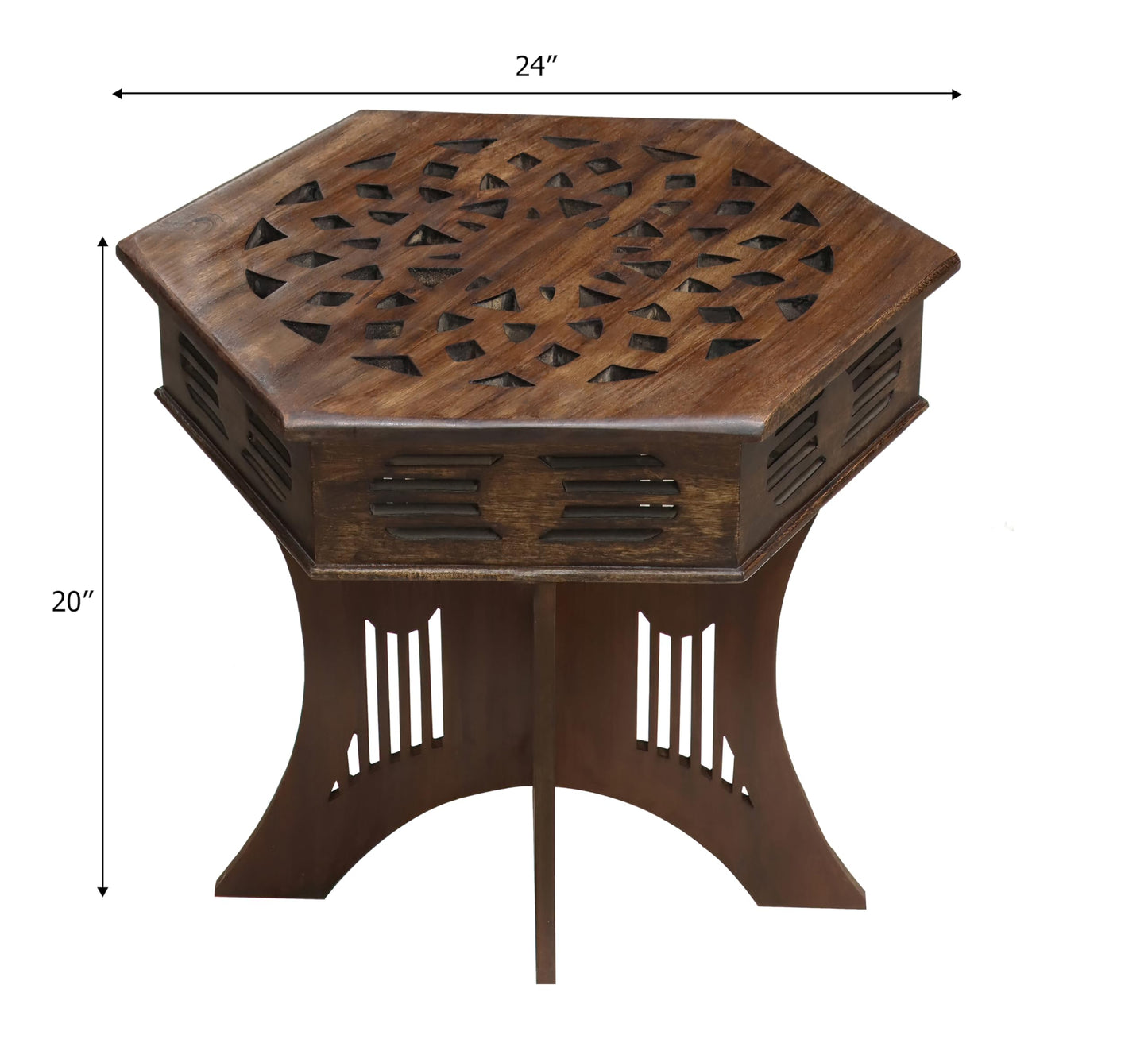 COTTON CRAFT Solid Wood End Table - Hand Carved Moroccan Accent Table - Boho Folding Side Table - Small Spaces Entryway Global Living Room Bedside - No Tools Assembly - 24x20 in - Dark Antique Brown