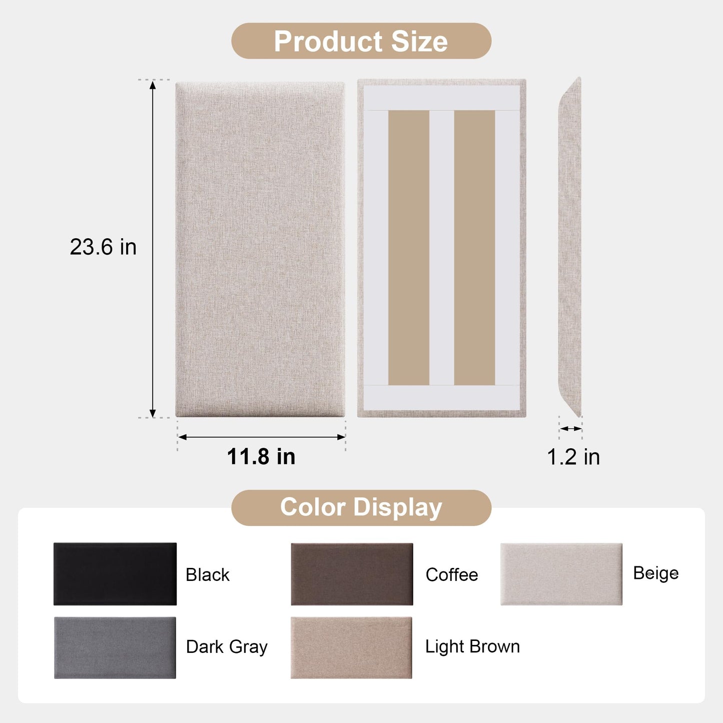 Fromann Upholstered Wall Mounted Headboard for Queen/TXL/King Size Beds, Peel and Stick Headboard 23.6" x 11.8"/PC, Interior Wall Panels for Bedroom Study, Headboards Only (3, Beige)