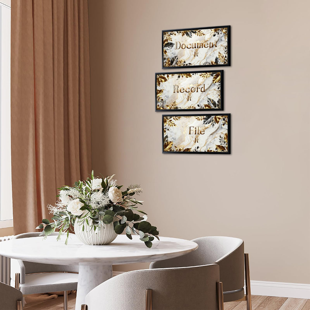 Visual Art Decor Office Decor Sign Canvas Wall Art Gold Grey Leaves Painting Black Frame Sayings Pictures Canvas Print 8"x16"x3Pcs, with Hooks Home Office Decoration for Woman and Man