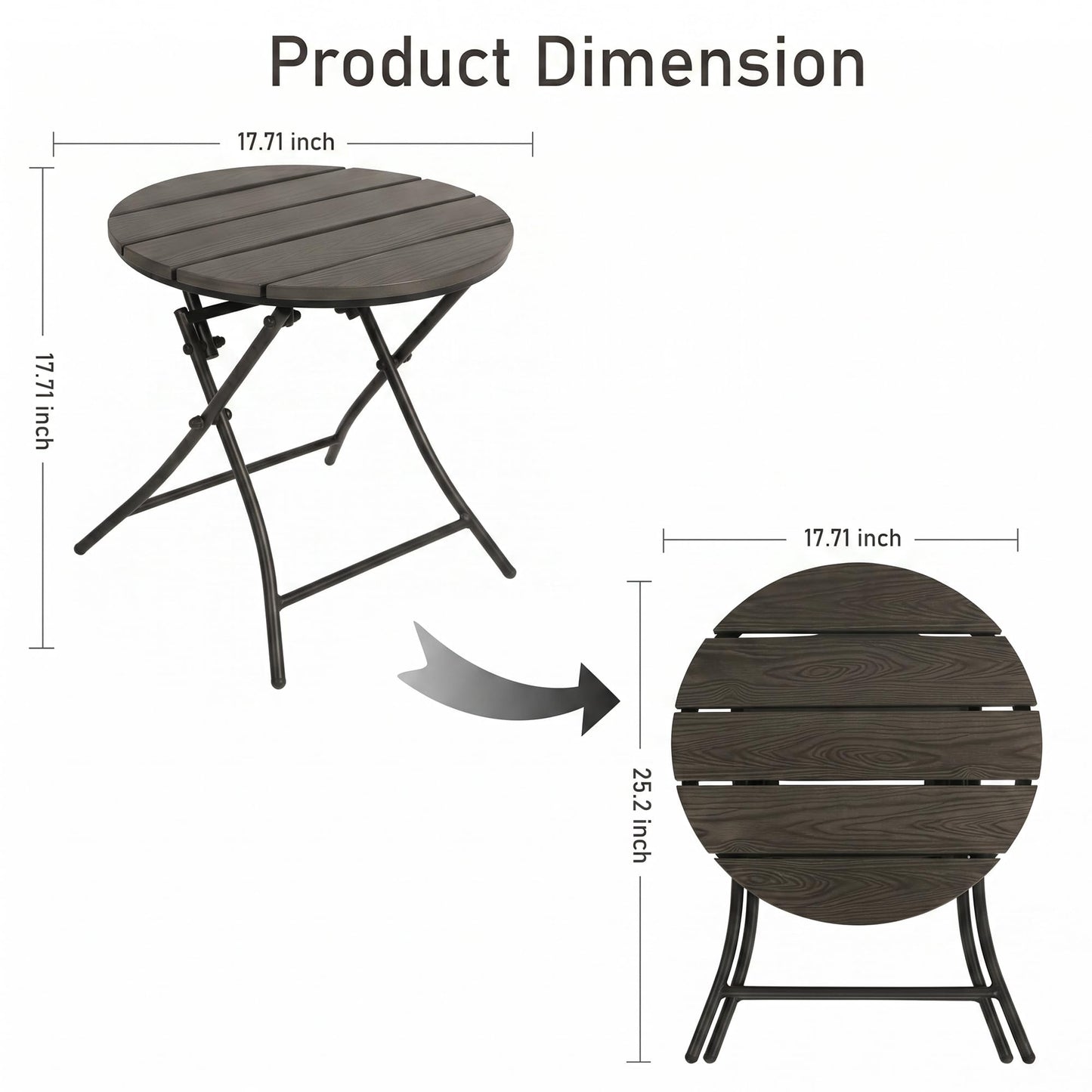 TeoKJ Folding Black Small Outdoor Side Tables, HDPS Patio Table with Metal Legs, Outdoor Small Round Table for Garden,Deck, No Assembly Patio Table Round Nightstand for Porch Yard Balcony Deck Lawn