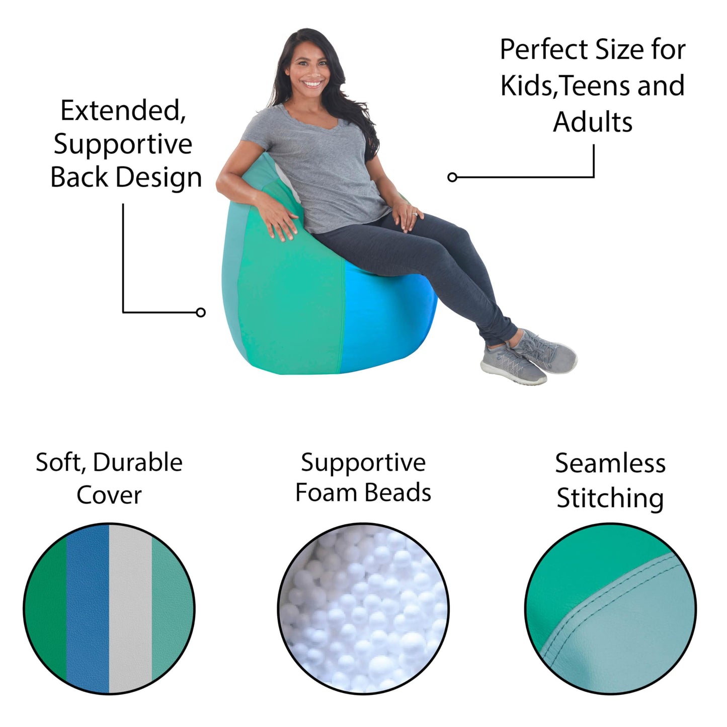 FDP SoftScape Dew Drop Bean Bag Chair with Supportive High-Back Design, For Kids, Teens and Adults, Alternative Seating for Dorms, Schools, Libraries, Daycares or Home - Contemporary