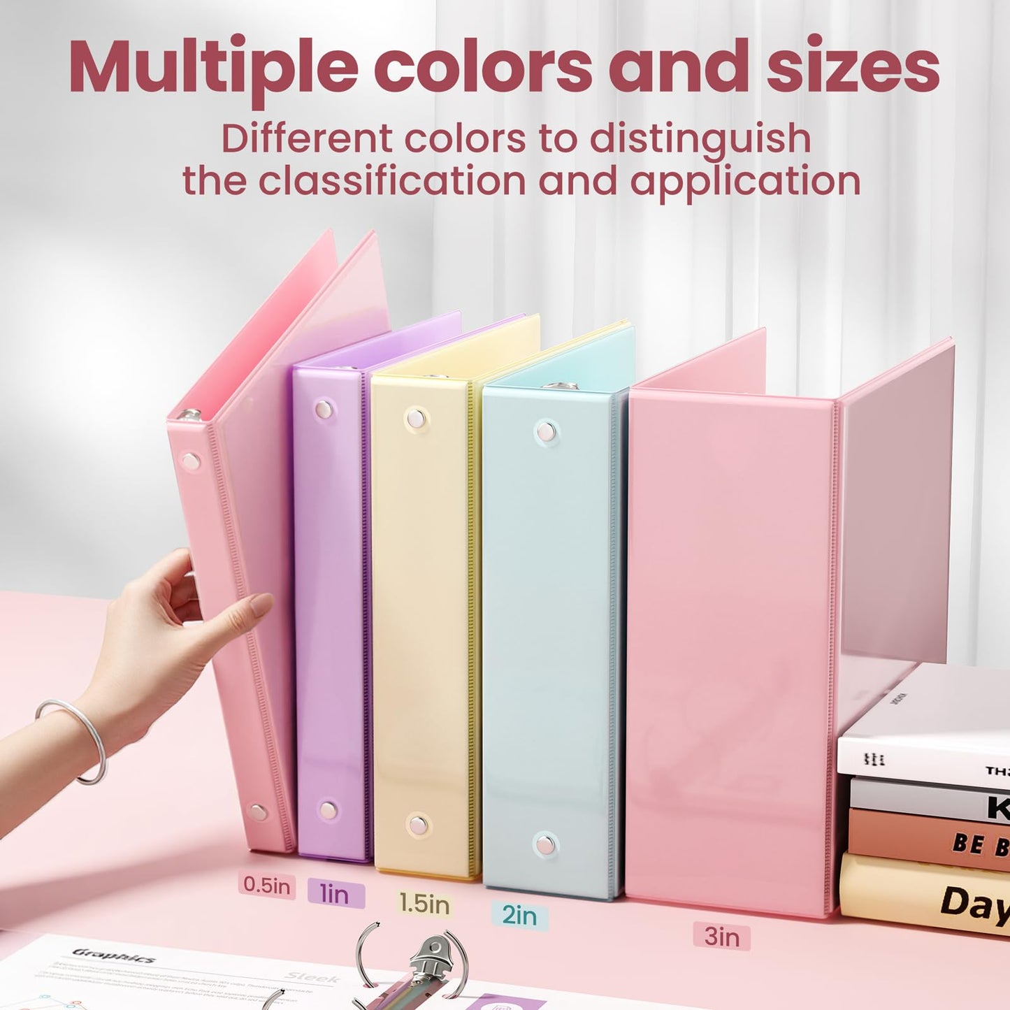 SUNEE 3 Ring Binder 1 Inch 2 Pack, Clear View Binder Three Ring PVC-Free (Fit 8.5x11 Inches) for School or Office Supplies, Pink & Purple