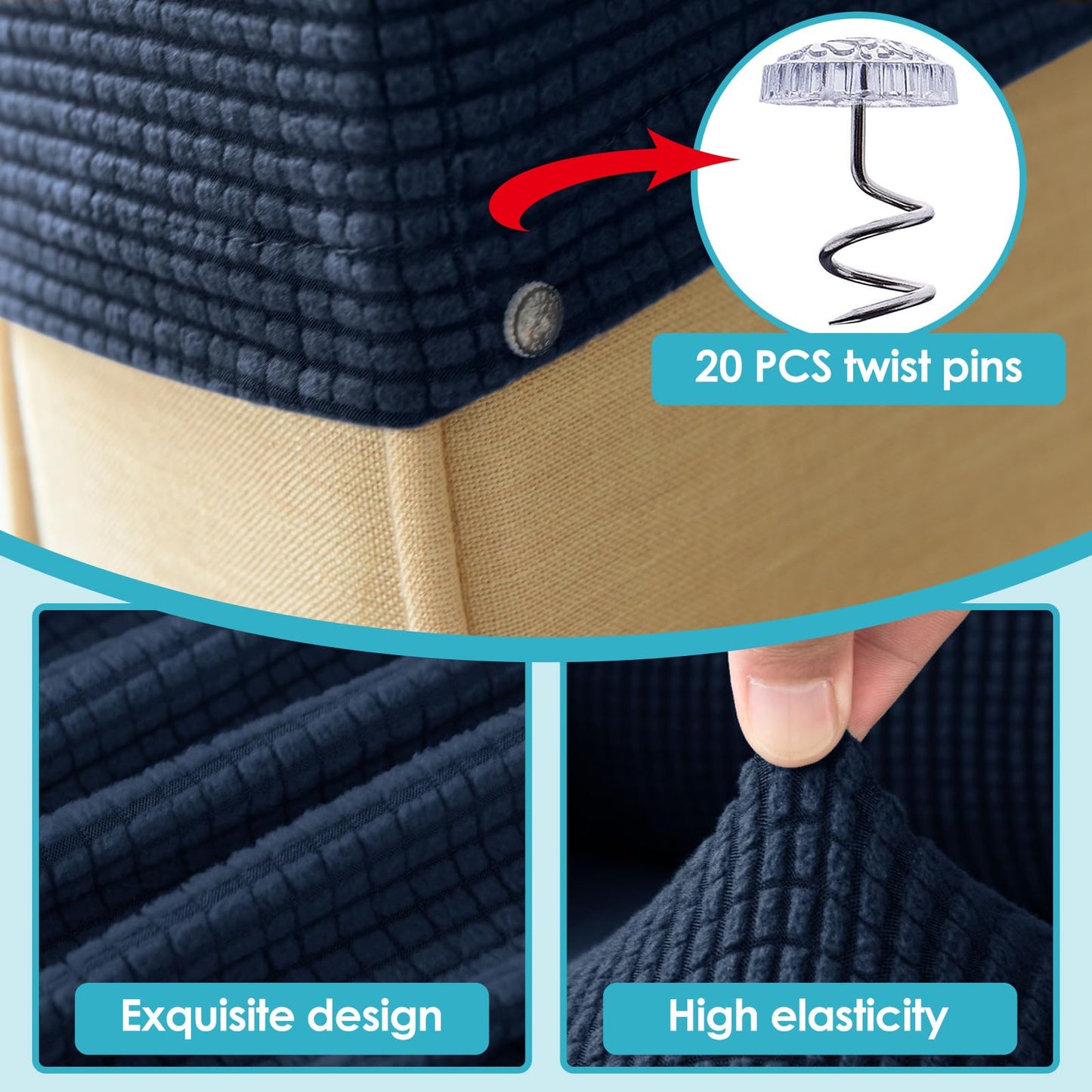 Sofa Arm Covers, 4PCS Couch Arm Covers for Sofa, Chair Armrest Cover with Twist Pins, Anti-Slip Scratch Stretch Couch for Reclining Square Curved Sloping Armrest Cover, Protective Cloth, Navy Blue