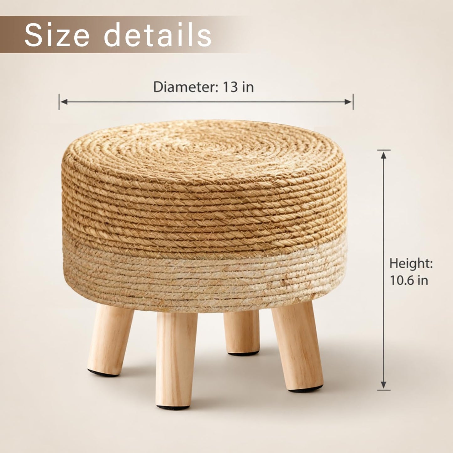 Wimarsbon Round Foot Stool Natural Seagrass Poufs Ottoman Hand Weave Footrest Stool for Couch Desk Extra Seat Step Stool with Solid Wood Legs for Hallway Patio Lounge White