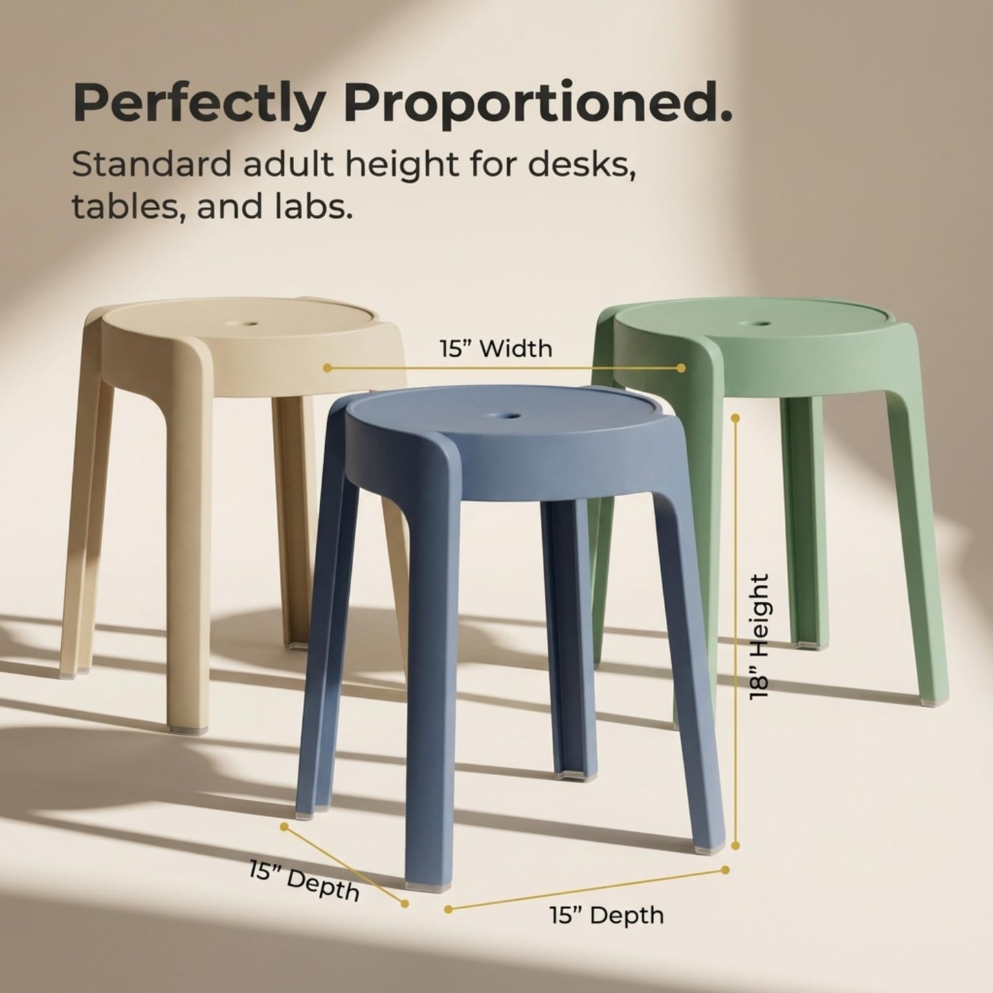 Stackable Plastic Stools Set of 6-18 Inch Heavy Duty 500 lbs Capacity, Flexible Seating Classroom Stools for School, Outdoor Patio & BBQ Chairs, Space Saving Plastic Chairs for Dorm, Home Office