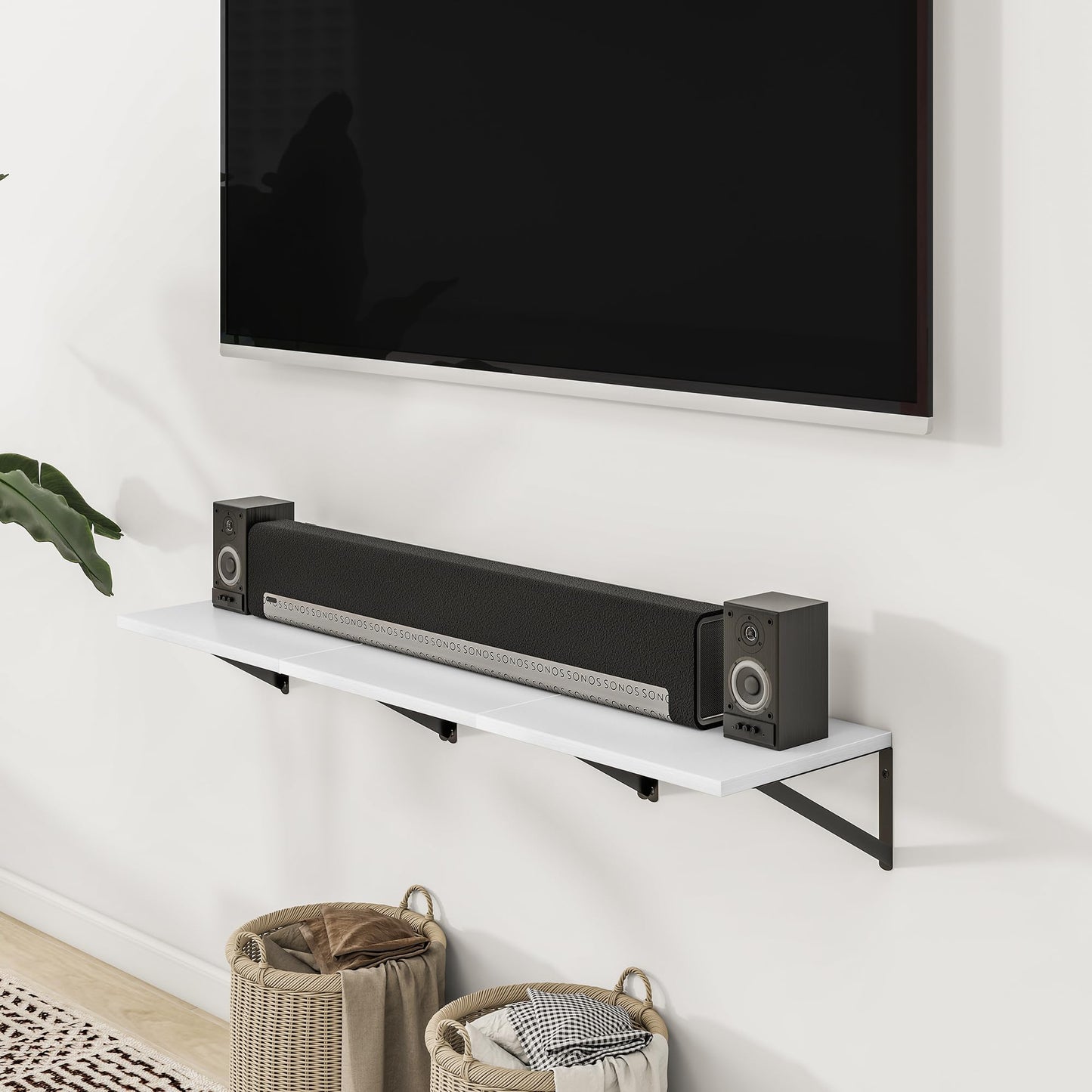 Heimlove 24" W x 12" D Wall Shelves for Books, 12 Inch Deep Floating Shelves Set of 3, Wide Floating Bookshelf with Metal Bracket for Living Room, Kitchen, Office, Bedroom and Decor Storage - White