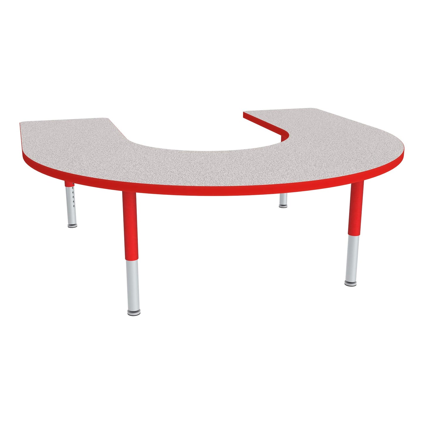 Sprogs Adjustable Height Mobile Classroom Activity Table for Preschools, Horseshoe Preschool Activity Table with Casters, 60"L x 66"W x 23"H, Gray/Red
