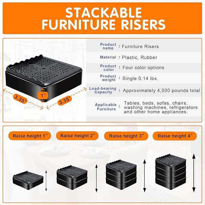 Furniture Risers, 6 Pack Bed Risers