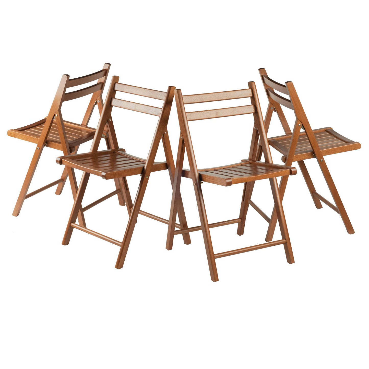 Winsome Robin Folding Chair Set of 4 in Teak, Convenient & Lightweight Portable Kitchen & Dining Chairs for Small Homes & Apartments, Indoor & Outdoor Foldable Seating