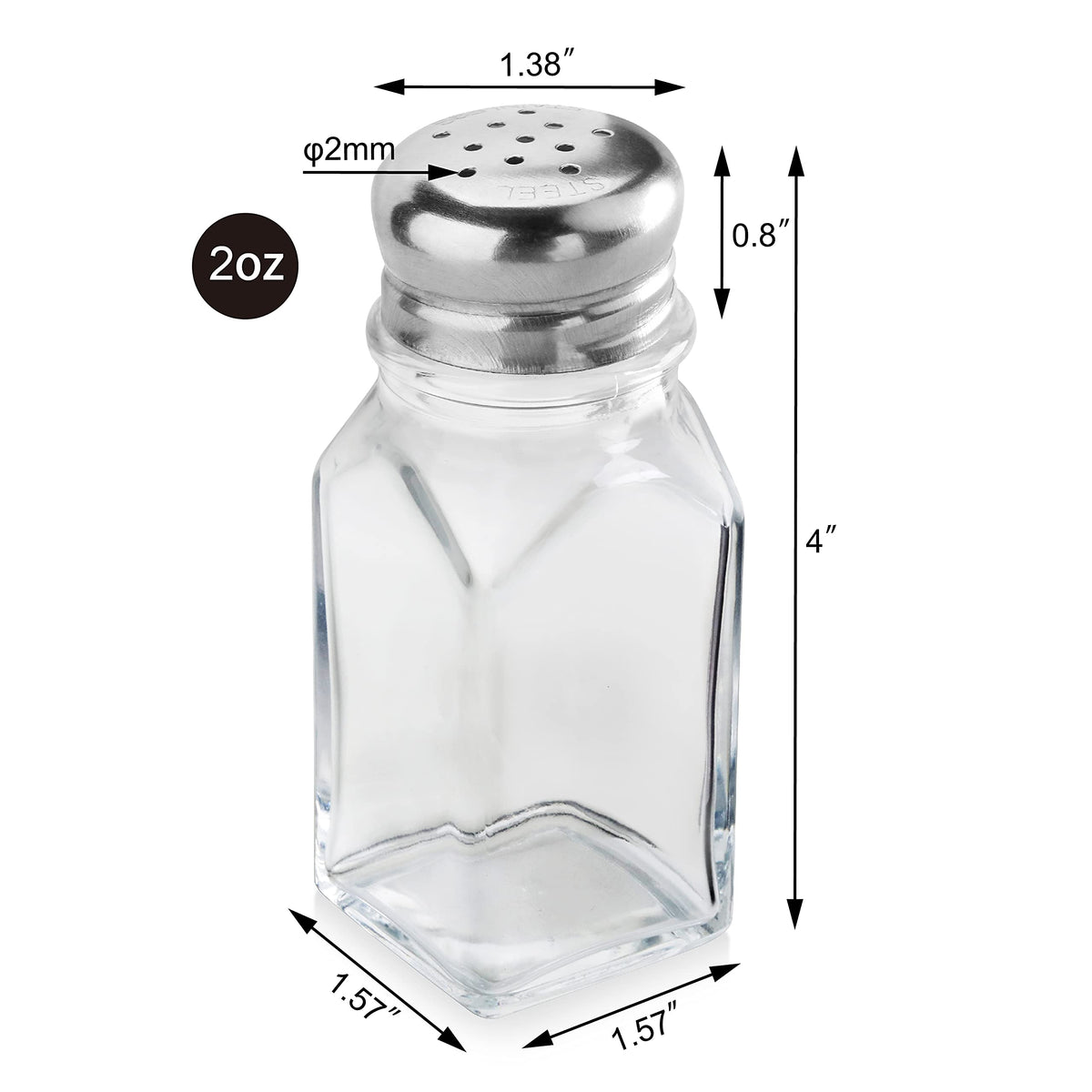 New Star Foodservice 22100 Glass Salt and Pepper Shaker with Stainless Steel Mushroom Top, Square, 2-Ounce, Set of 12