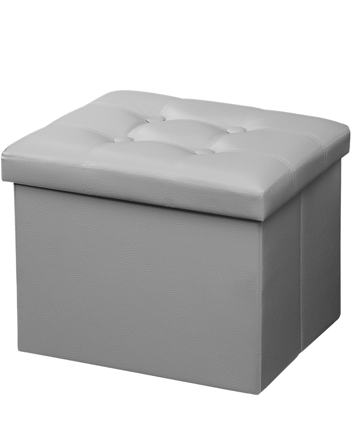 AmasSmile Storage Ottoman Folding Foot Rest Stool, Leather Footstool Bench, Short Ottoman Stool, Storage Foot Rest Store, Books (Grey, 17" D x 13" W x 13" H)