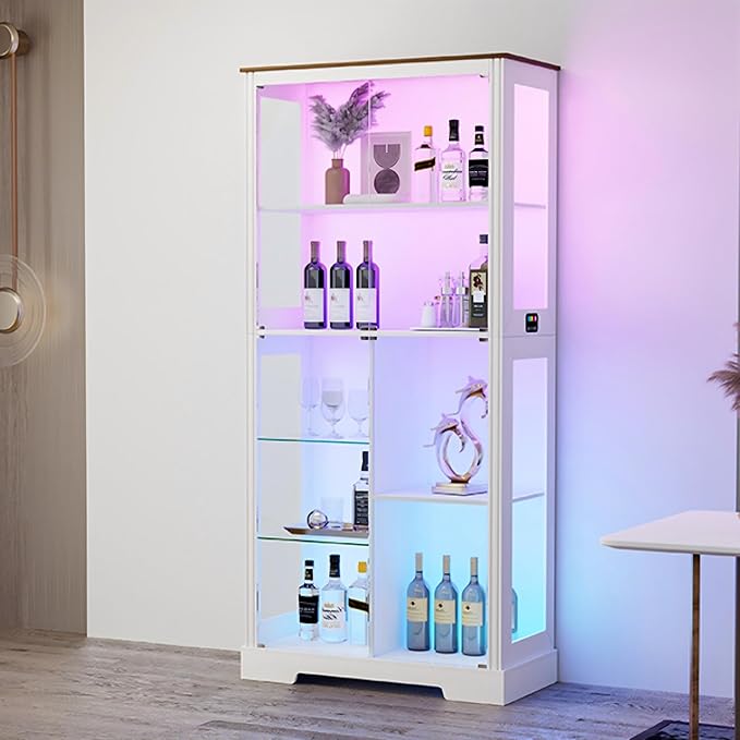 Gurexl Display Cabinet with Motion Sensor LED Lights, Glass Curio Cabinet with