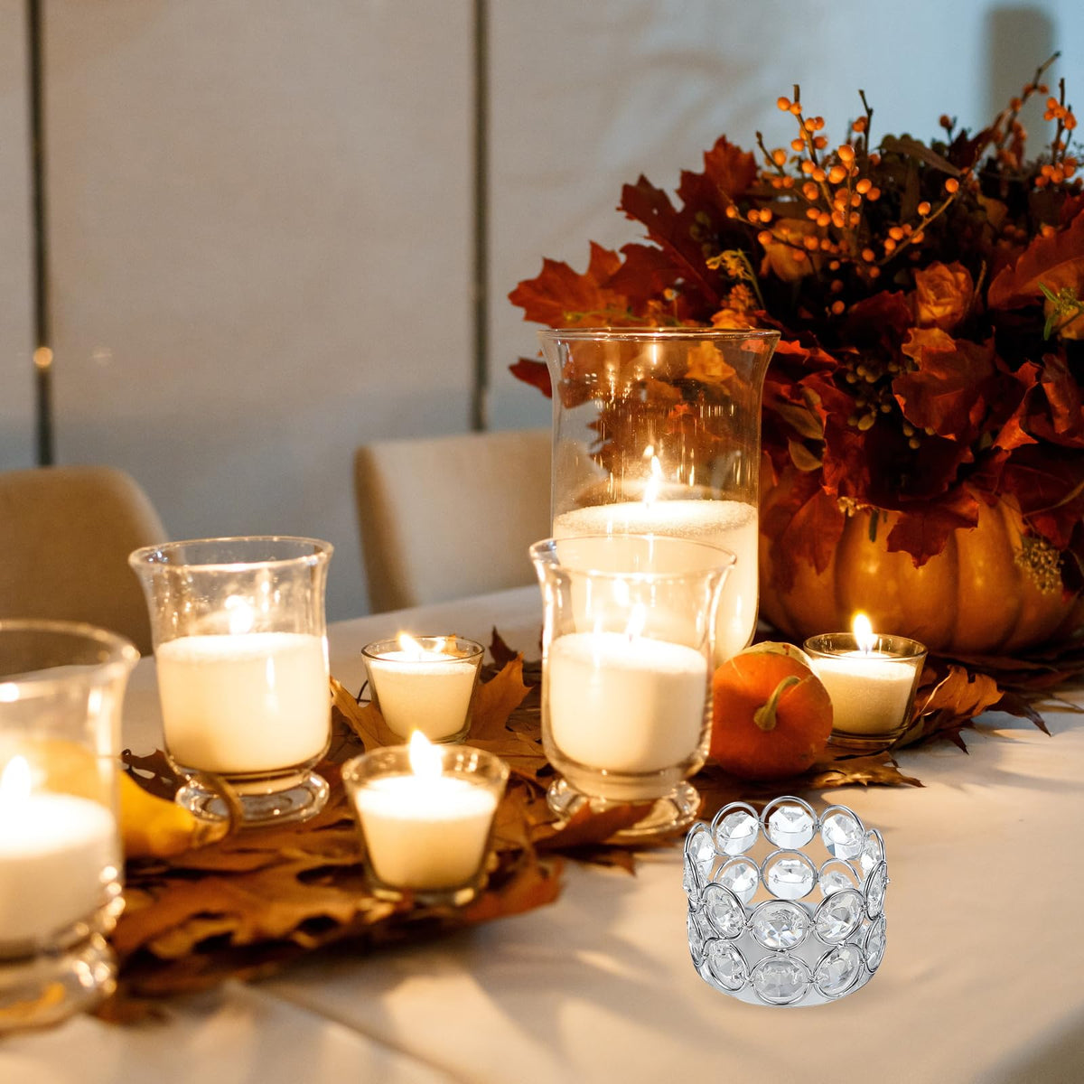 uxcell Glass Tea Light Candle Holder, Openwork Crystal Glass Votive Candle Holder for Desk Table Centerpiece, Wedding, Party, and Home Decor(Silver)