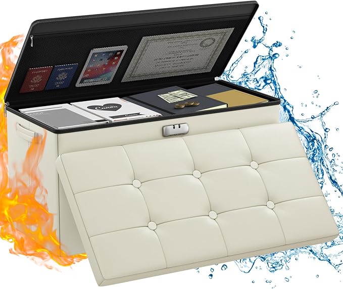 ENGPOW Storage Ottoman Bench, Fireproof Folding Bench