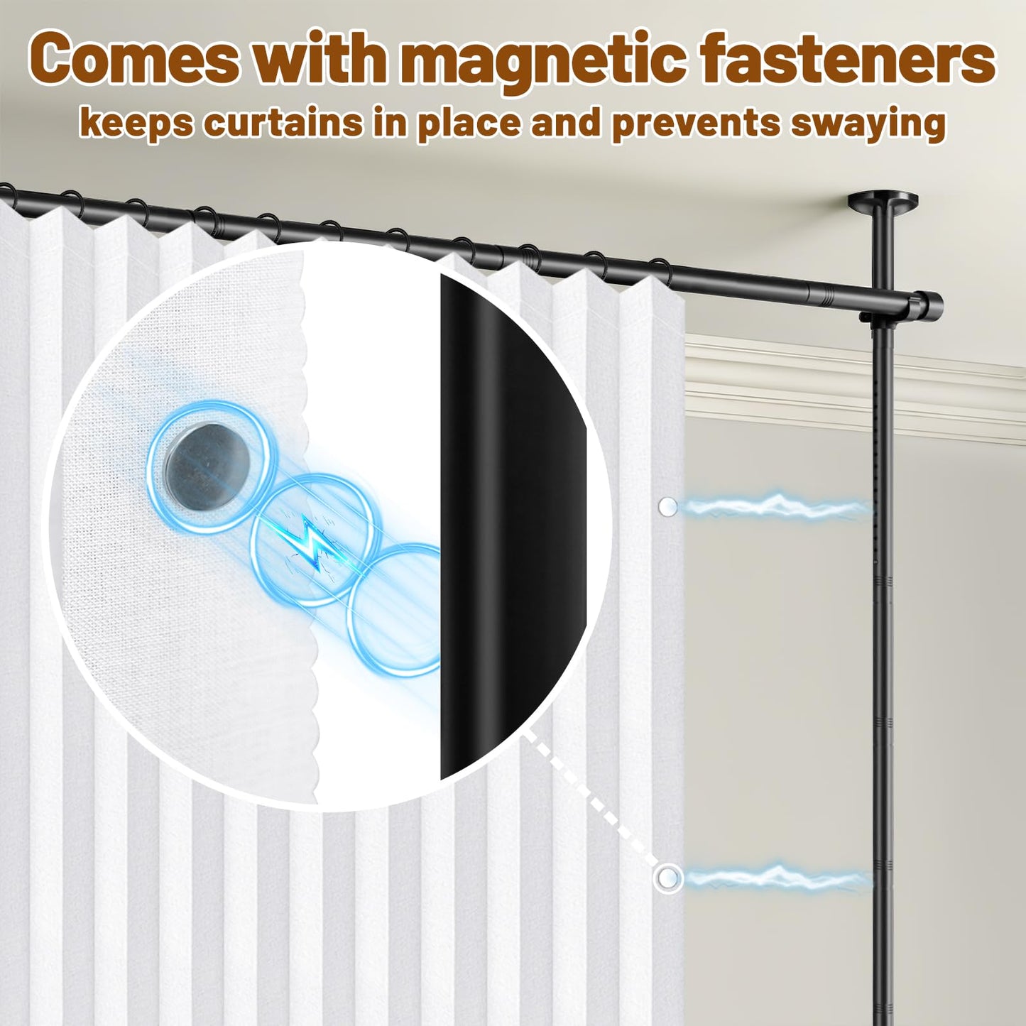 AJAZZ Privacy Curtains for Room Divider with Blackout & Soundproof (2 Panels, White, W100 x L96 in)+ No Drill Curtain Rod(H) 43-120×(W) 35-200 in, Wall Divider for Bedroom/Studio/Office Curtain