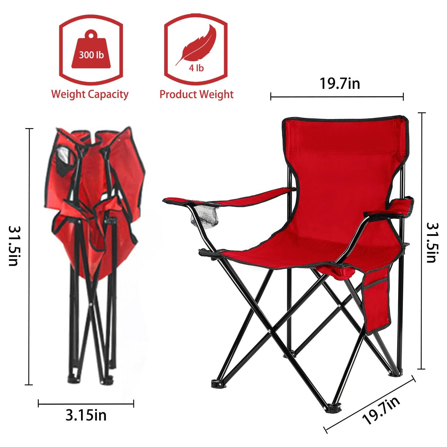 Damei century Folding Camping Chairs, for Beach, Lawn, Yard, 2-Pack Red